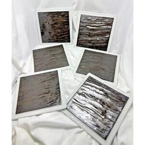Tuxton Square Ceramic Appetizer Plates Set of 6 White Bronze Textured Rippled